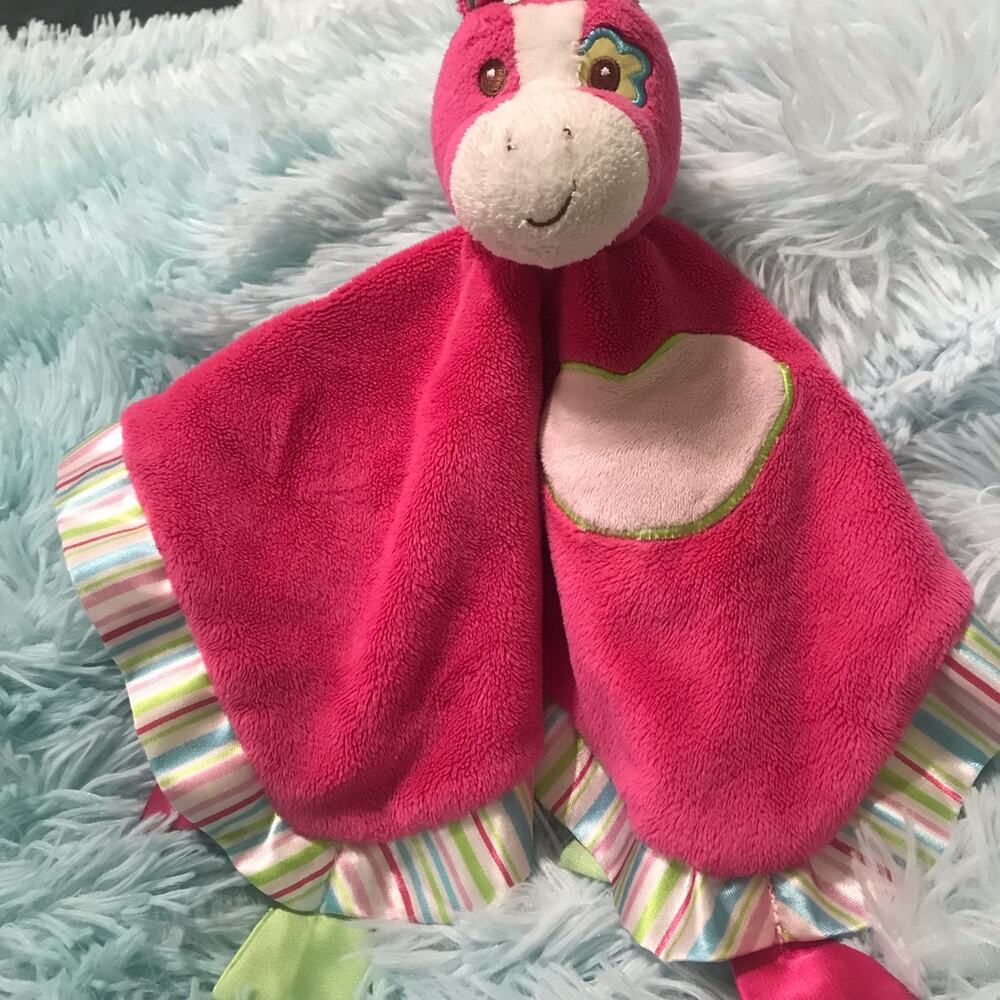 Douglas Pink Horse Lovey‎ Security Blanket Stripes Tabs Satin Edge